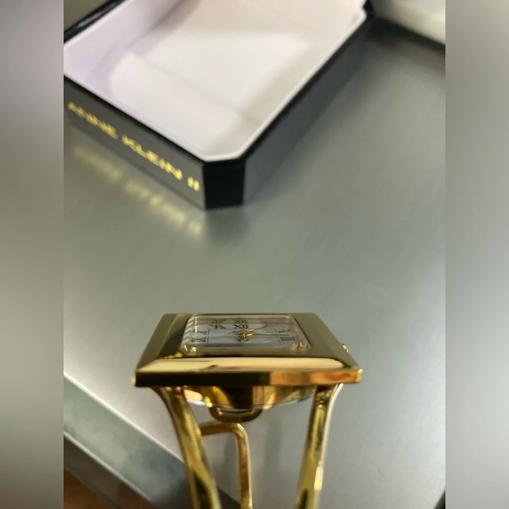Anne Klein II quartz gold tone watch, square case, new battery, with box